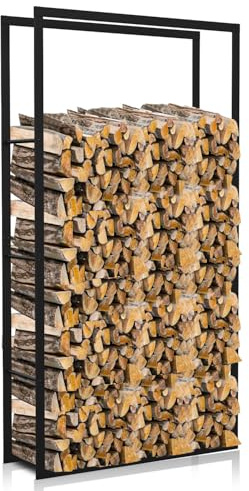 Vkechh 150x80x25cm Brennholzregal Innen Kaminholzregal Aussen Kamin Feuerholzablage Schwarz Metall-Gestell Kaminholzständer für Drinnen und Draußen