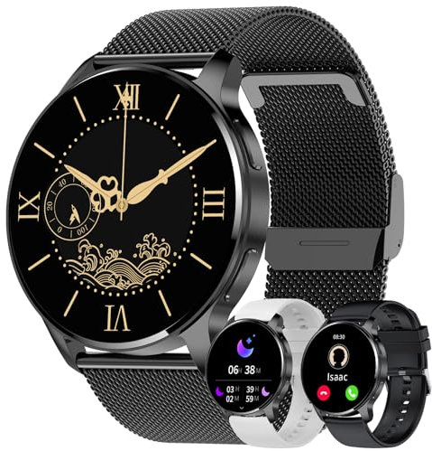 JUBUNRER Smartwatch Donna Uomo 1,34 HD Screen Smart Watch Rotondo Chiamata Bluetooth Impermeabile Contapassi Monitor del Sonno Cardiofrequenzimetro Orologio Fitness Regalo- Android IOS [3 Cinturino]