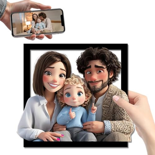 PSUNEY Letrero de Pared de Madera con Diseño de Caricatura Personalizada Foto en 3D Estilo Dibujos Animados Regalos de Pareja Aniversario