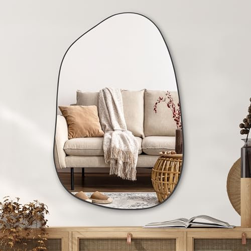 PERFNIQUE Asymmetrischer Spiegel, 101 x 66 cm Schwarz Unregelmäßiger Wandspiegel, Modernes Dekorativ für Wohnzimmer, Badezimmer, Schlafzimmer, Eingangsbereich