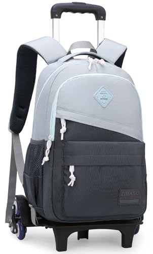Tanou Trolley Rucksack mit Rollen für Jungen - Unisex Schulrucksack Teenager mit 6 Räder Wasserdichter - Schulranzen Trolley Jungen Lässiger Daypack für 3.-9. Klasse, 25L, Grau