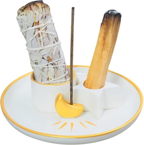 Varillas de Incienso multifuncionales, portavelas de Madera, Salvia, Palo Santo e Incienso, para aromaterapia, meditación (Moon)