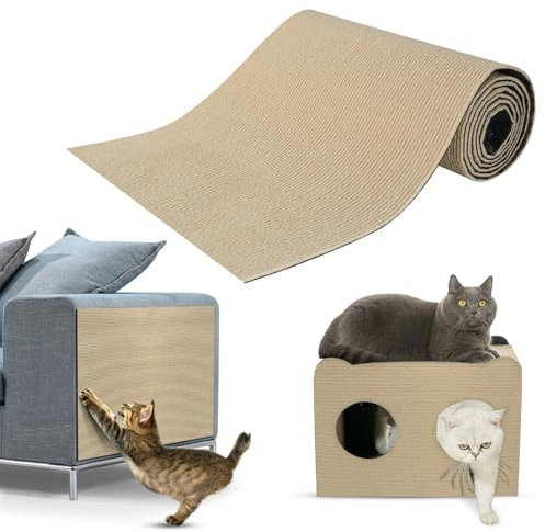 Alfombra Rascador para Gatos,Protector Sofa Gatos Arañazo,Tapete Rascador para Gatos con Autoadhesivo,DIY Climbing Cat Scratcher,Alfombra Autoadhesiva para Gato 30 * 100cm Caqui