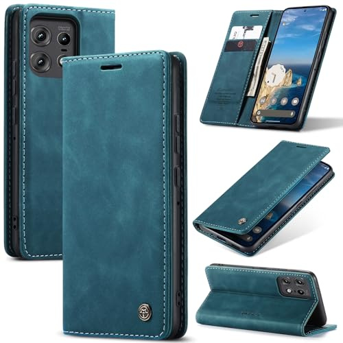 Cracedily Cover per Google Motorola Moto Edge 50 pro Case, Custodia Cover Pelle Premium Portafoglio con Porta Carte Magnetica Supporto Protezione Flip Case Custodia per Moto Edge 50 pro, Blu-verde