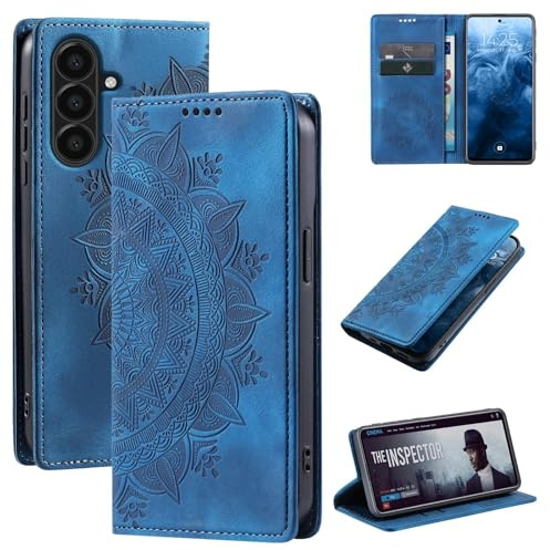 LBH Handyhülle für Samsung Galaxy A36 5G Mandala Klapphülle RFID Schutz Kartenfächer Geldfach Design Cover Case Flipcase Blau