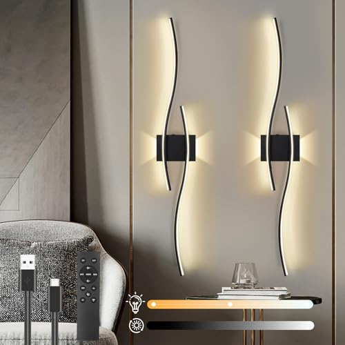 SERBASIC LED Wandleuchte Innen,Akku Wandlampe Innen mit Fernbedienung Modern Wandlicht mit Dimmbar&Timing-Funktionen Kabellose Wandleuchte für Wohnzimmer Schlafzimmer Flur Treppen,2 Stück, 100CM
