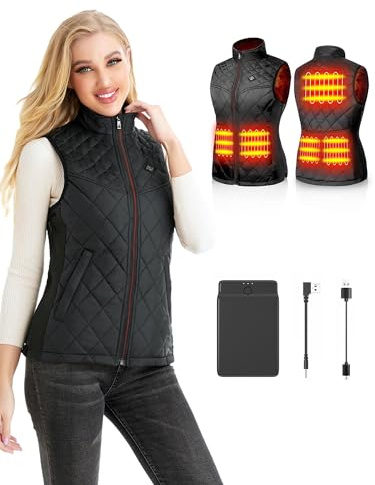 Kintiwe Beheizbare Weste, Beheizte Weste Damen Heizweste mit 12000mAh Powerbank, Beheizbare Jacke Heizjacke Wärmeweste mit 5 Heizzonen und 3 Einstellbaren Temperaturen für Outdoor Wandern Skifahren