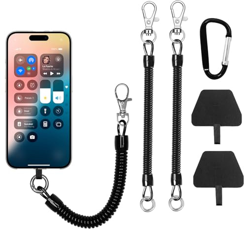 Astralong Lot de 2 Cordons Téléphone Portable avec Câble Spiralé Flexible, Lanière Antivol avec Mousqueton, Patch Universel Inclus, Cordon Anti-Chute pour Smartphone, Randonnée, Voyage, Extérieur