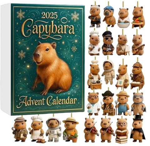 Capybara Adventskalender 2025, 24 Tage Weihnachts-Adventskalender mit 24 Acryl-Ornamenten 2D Capybara, Weihnachtsschmuck zum Aufhängen für Weihnachtsbaum