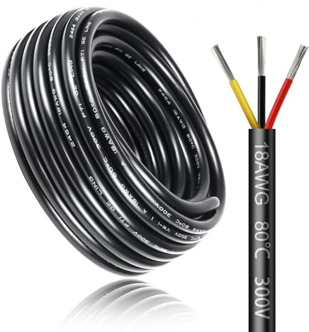 Câble Électrique 5 Mètres 18 AWG 3x0,75mm², Câble à 3 Conducteurs 5 V/12 V/24 V/220 V, Cuivre Étamé, Flexible et Souple, Faible Impédance, Haute Résistance à la Température, Câble d’Extension