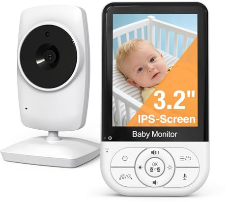 Babystar Babyphone mit Kamera und Audio, 3,2 Zoll LCD Baby Monitor | Babyphone ohne WLAN, Zwei-Wege-Gespräch, ECO-Modus, automatische Nachtsicht, Temperaturüberwachung,Schlaflieder, Zoom