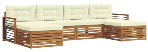 vidaXL Sofagarnituren 6 pcs Natur und Creme Massivholz Akazie, Akazienholz Sofa, Moderne Gartenmöbel, haltbare Sitzgruppe, Bequeme Möbel für Terrasse und Garten