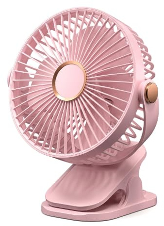 Durdiiy USB Desk Fan, Powerful Portable Clip on Fan with LED Night Light, 5 Speeds 720° Rotation Quiet Personal Detachable Washable 6D Circulation Cooling for Camping Home Office Dorm Bedroom (Pink)
