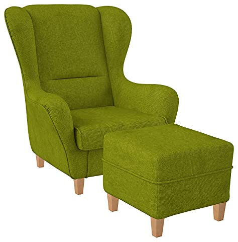 Supellex Ohrensessel »Sofia«, Design Webstoff Vienna, Hellgrün (Design-Nr.: 5119), wahlweise mit Hocker