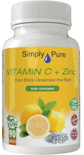 Simply Pure Vitamin C + Zinc | Immunity & Collagen Boost | Full RDA 100mg/20mg x 90 Tablets | Gluten Free | GM Free | Vegan