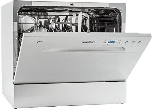 Klarstein Amazonia 6 - Lastoviglie Compatta Salvaspazio, da Tavolo, Classe A+, 1380w, Per 6 Coperti, 6 Programmi, Risparmio Energetico, 55x43,5x49,5cm, Possibilitá Incasso, Argento