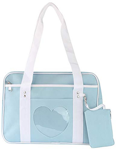 AlwaySky Ita Tasche Herzform Fenster Japanische Schule Handtasche Große JK Tasche Mädchen Duffle Geldbörse Anime Schulranzen für Lolita Comic DIY blau