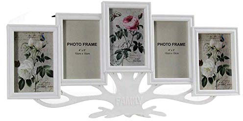 GICOS SRL Porta Foto Cornice Multiplo 5 posti Decoro Albero Family Colore Bianco 54 * 2 * 28 cm MOG-766077