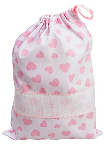 FILET - Sac Porte-layette avec Fermeture par Coulisse à Broder, Fabriqué en Coton Piquet Milleraies Imprimé, 100% Made in Italy, Fantaisie Coeur Rose, AMP1832R, 3 Unité (Lot de 1)