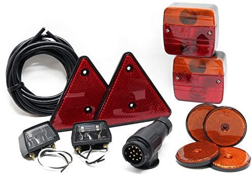Wiltec Rückleuchten Set für Anhänger 12-teilig, 13-poliger Stecker mit 5 m Kabel, Rücklicht mit E-Prüfzeichen, Anhängerbeleuchtung
