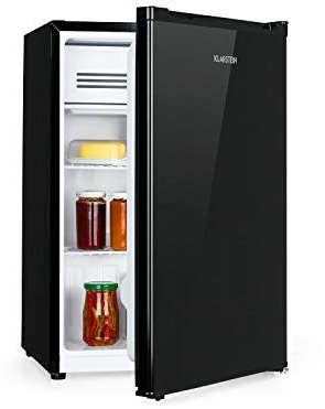 KLARSTEIN Delaware Refrigerator - 76 Litres Total Capacity, Energy Efficiency Rating E, 2 Flexible Glass Trays, Freezer Compartment: 4 Litres Capacity, Bottle Tray Up to 2 Litres, Colour: Black