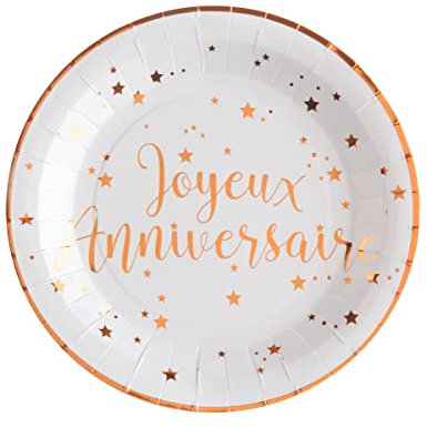 Santex Assiette fête Joyeux Anniversaire Rose Gold et Blanche (x10) R/5670