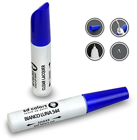 SD COLORS 12 ml Touch-Up-Farbe, Klarlack und Grundierung mit Pinsel - Bianco Luna (544) - Kompatibel mit Vespa - Kratzer, Chips und Lackreparatur