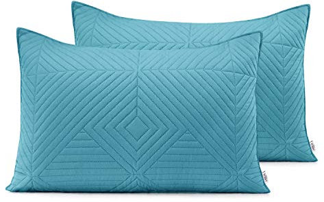 AmeliaHome 2 Kissenbezüge 50X70 cm blau grau Kissenhüllen Set Ultrasonic Steppung Polyester Softa