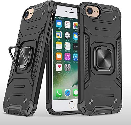 UEEBAI Case for iPhone SE 2022 5G/iPhone 7/iPhone 8/iPhone SE 2020/iPhone 6/iPhone 6S, Military Grade Armor Ring Holder Case Ultra Slim Shockproof TPU Bumper Hard PC Case Ring Kickstand Cover - Black