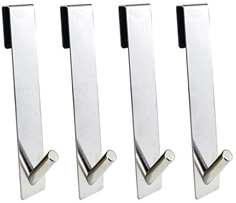 Eidoct Verlängerte Duschtürhaken, 17,8 cm, Türhaken für Badezimmer, rahmenlose Glasduschtür, Regalhaken, Handtuchhaken (4, Silber)