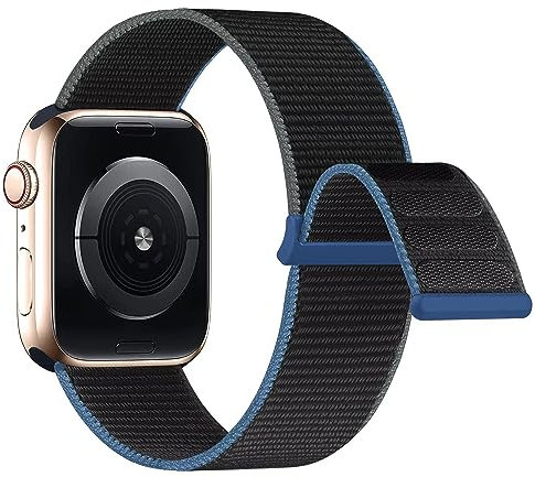 Lobnhot Nylon Cinturino Compatibile con Cinturino Apple Watch 44mm 42mm 45mm 46mm, Cinturino Sport Regolabile Compatibile per iWatch Serie 10 9 8 7 SE 6 5 4 3 2 1, Carbone
