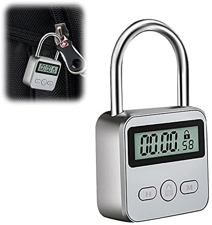 CJBIN Digitale Zeitschloss, Time Lock mit LCD-Display, Küchensafe Zeitschloss Wiederaufladbares USB Sicherheits Vorhängeschloss, für Verhindere schlechte Gewohnheiten (Silber)