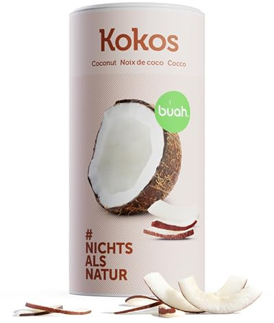 buah® Getrocknete Kokoschips | Chips Aus Bio Kokosnuss, Kokos Chips als Snack, fürs Müsli & zum Backen | Idealer Süßigkeiten Ersatz | Vegan & ohne Zuckerzusatz | 400g