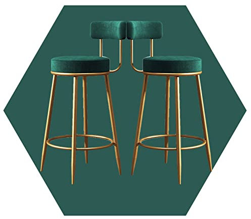 2 Velvet Barhocker, Küchen Wohnzimmer Hochstuhl, Essstuhl mit Rückenlehne und Fußstütze zum Entspannen, für Home Kitchen Wohnzimmer Bar Counter 65 cm