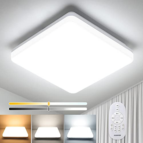 Aimosen Dimmbare LED Deckenleuchte 28W mit Fernbedienung 30x30cm, IP54 Deckenlampe Wasserfest, 2700K-6500K 2700LM Kalt-/Natur-/Warmweiß, Eckig Deckenbeleuchtung für Bad Balkon Küche Schlafzimmer Flur