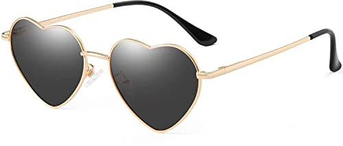 Junsika Herz Polarisierte Sonnenbrille für Damen Herren Vintage Festival Niedliche Herzförmige Party Schwarz Sonnenbrille