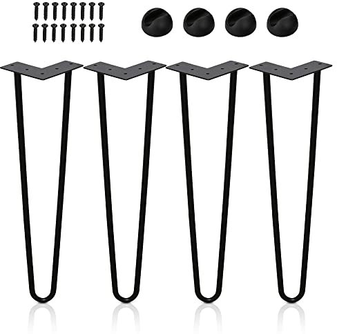 Ansobea Lot de 4 pieds de table en épingle à cheveux, en métal noir, avec pieds à 2 barres, pour bureau, table et table basse, avec protection de sol et vis (35 cm), FJTZF-100904