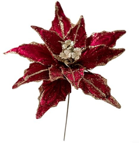 Weihnachtsstern mit Glitzer, Weihnachtsstern, 28 cm, Weihnachtsstern, Glitzer-Blume, zum Aufhängen, Weihnachtsbaumdekoration, Burgunderrot