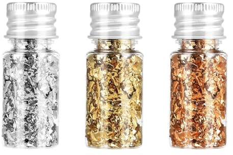 3 bottiglie di schegge di foglia d'oro, schegge di foglia d'oro, foglia d'oro per la cottura, schegge di foglia d'oro, decorazione di torta d'oro, carta stagnola decorativa multifunzionale(Mescolare)