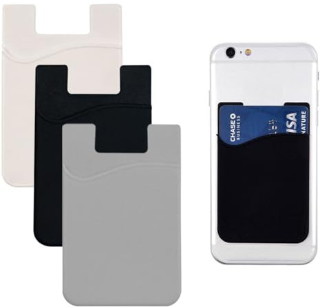 3x Tarjetero para móvil - Funda para tarjetas de Silicona - Tarjetero para pegar en la parte trasera - Tarjetero para móvil - Funda para tarjetas de Silicona negro/gris/blanco