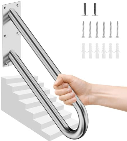 Pasamanos para Escalones al Aire Libre, Barandilla de Escalera Montada en La Pared para 1 a 3 Pasos, Forma de U Pasamanos para Escaleras, Antideslizantes Mango de Seguridad para Garaje, Porche, Jardín