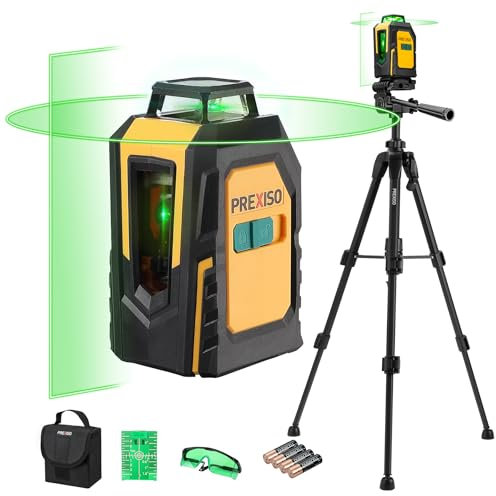 PREXISO Laser Level with Tripod, 30M Self Leveling Line Laser with Horizontal & Vertical Green Lines, Target Plate, Green Glasses, 360° Green Cross Line Laser Tool for Ceiling Tiling Construction