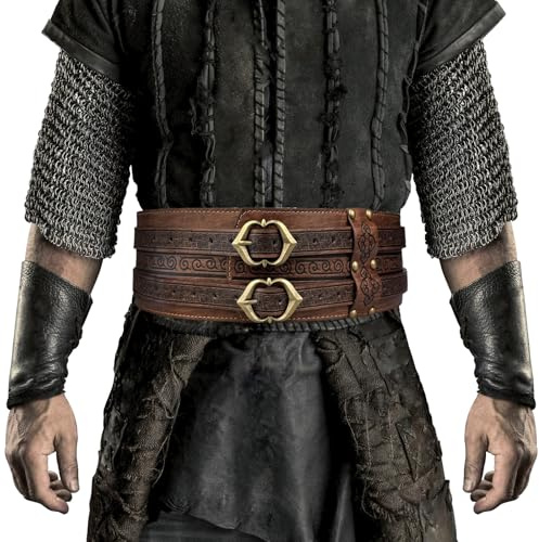 HiiFeuer Wikinger breiter Gürtel, mittelalterlicher Kunstleder Rüstungsgürtel Ritter Korsett Gürtel, LARP Halloween Kostüm