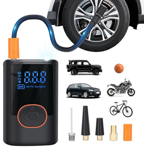vicihoho Compressore Aria Portatile, 150PSI Pompa Bicicletta Elettrica, Dotato di luci a LED e funzione di alimentazione portatile, 4 Modalità, adatto per auto, biciclette, moto e palle