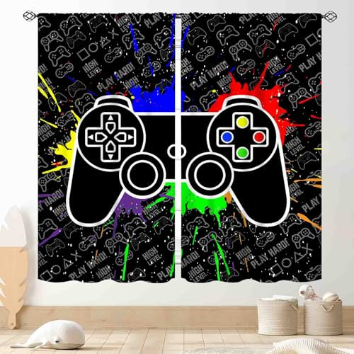 Gamer-Vorhänge, für Kinder, Jungen, Teenager, bunt, Graffiti, Videospiel-Controller, Kühlung, Gaming, Verdunkelung, Fenster, Vorhänge, Behandlungen für Schlafzimmer, Wohnzimmer, Spielzimmer,