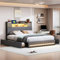 YYXLDYNB - Marco de cama doble, 160 x 200 cm, con somier, cama doble con 4 cajones de almacenamiento, cama con iluminación LED y carga USB, cabezal de almacenamiento fácil, color gris