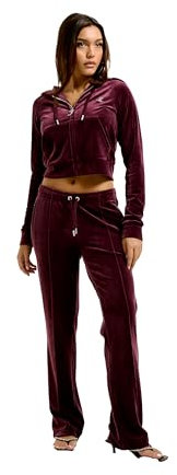 Juicy Couture Damen Madison Hoodie Kapuzensweatjacke, Sweatjacke mit Kapuze und Reißverschluss aus Velour in verschiedenen Farben Kapuzenpullover, Winetasting, XS
