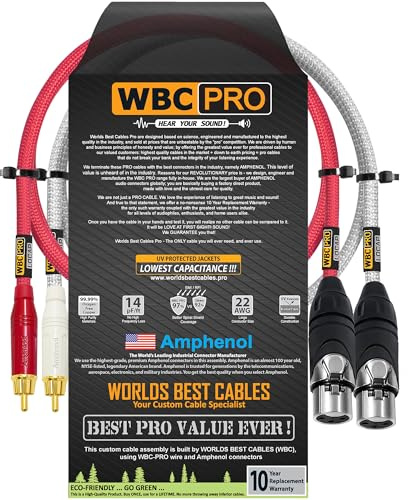 Coppia di cavi da RCA a XLR (femmina) da 0,5 m, WBC-PRO-LOCAP a bassa capacità (14 pF/ft) 22 AWG, cavo di interconnessione audio ultra-silenzioso e di qualità professionale, connettori Amphenol e