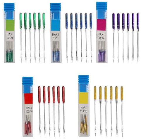 30 Pcs Universal Sewing Machine Needles – Regular Point, 5 Color-Coded Sizes (65/9 75/11 90/14 100/16 110/18), Ideal for All Fabrics & Home Sewing Projects