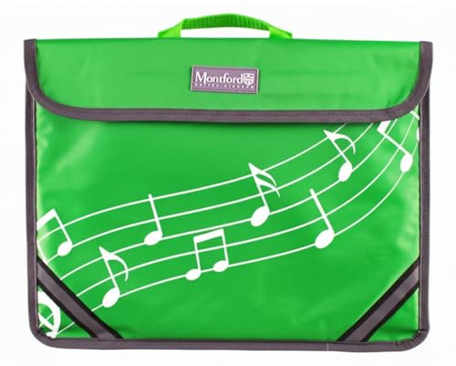Montford Notenhefttasche Standard – Grün – Ideal für Schule und Musikunterricht. Mit reflektierenden Sicherheitsstreifen, sicherem Klappverschluss und Tragegriff.